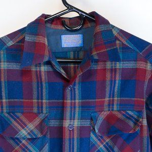 Vintage 60's Pendleton lightweight red and blue flannel shirt jacket!